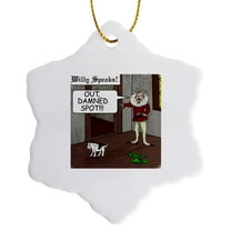 3drose, Out Damned Spot Humor Shakespeare Cartoon, 3 inch Snowflake Porcelain Ornament