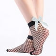 thumbnail image 2 of JeashCHAT Women Bowknot Glitter Solid Fishnet Sock Transparent Elastic Sheer Ankle Socks, 2 of 4