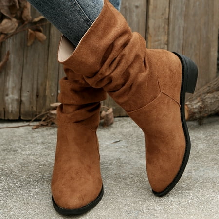 

Women‘s Pointed Toe Chunky Heeled Short Boots Mid Calf Slip On Slouchy Boots Women‘s Footwear