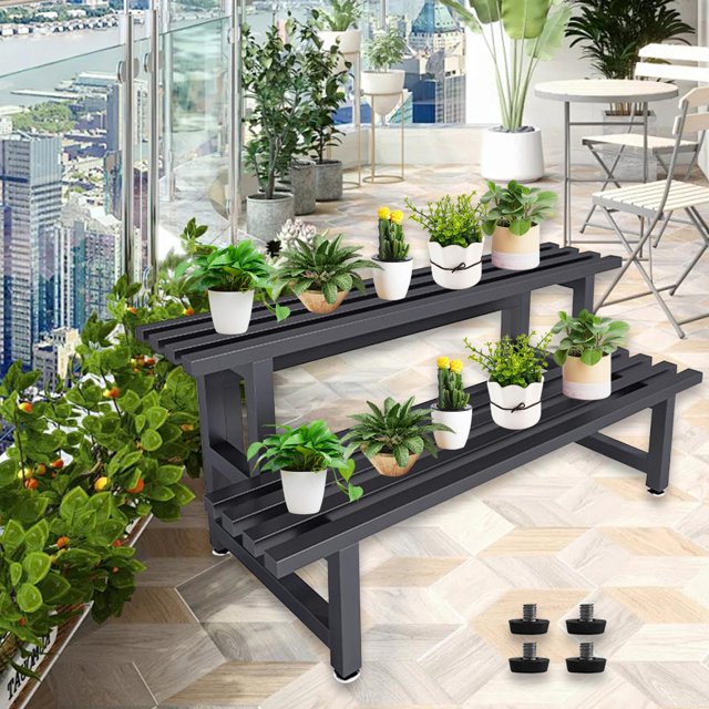 Soporte para plantas de 2 niveles, estante de almacenamiento de Metal, macetero estable y resistente, estante de exhibición, soporte para macetero de 120cmx38cmx53cm