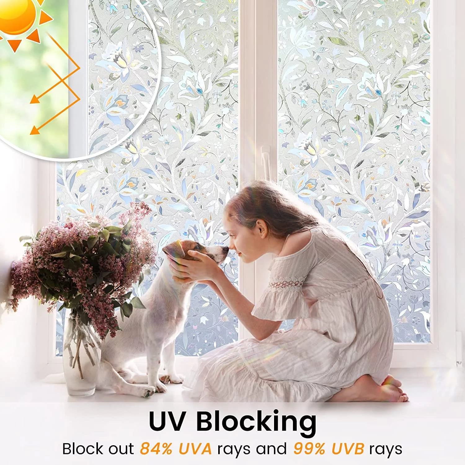 BSHAPPLUS® 17.7" x 78.7" Privacy Window Film,Tulip Rainbow Window Clings,Stained Glass Window Film,Non-Adhesive Window Tin,Anti UV Window Sticker for Home Kitchen Bathroom Office
