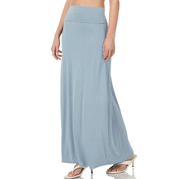 KOGMO Womens Classic Maxi Skirt with Foldable Wide Waistband (S-3X)