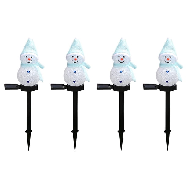 4X Muñeco de Nieve Luces Solares Navidad con Energía Solar LED Muñeco de Nieve Decoración de Luz Lámparas de Estaca de Jardín Al Aire Libre Navidad Azul