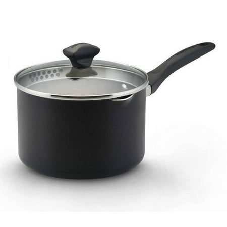 

Farberware Dishwasher Safe Nonstick Aluminum 3-Quart Covered Straining Saucepan with Pour Spouts Champagne