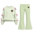 thumbnail image 2 of CYRBOKO Girls Long Sleeve Top and Flared Pants Sets, Casual Pullover 2-Piece Stretchy Kids Outfit Set Green Size 14-15 T, 2 of 8