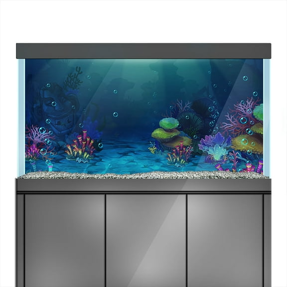 Aquarium Background Stickers - Cartoon Underwater Coral, Bubbles - Fish Tank Reptile Terrarium Decor Poster