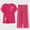 Hot Pink, variant on Womens Pajamas Sets Plus Size,Women Summer Casual Two Piece Suit Pajamas Short Sleeved Round Neck Top/Shirt Set Cotton Silk Suit Large Size Comfortable Button Pocket