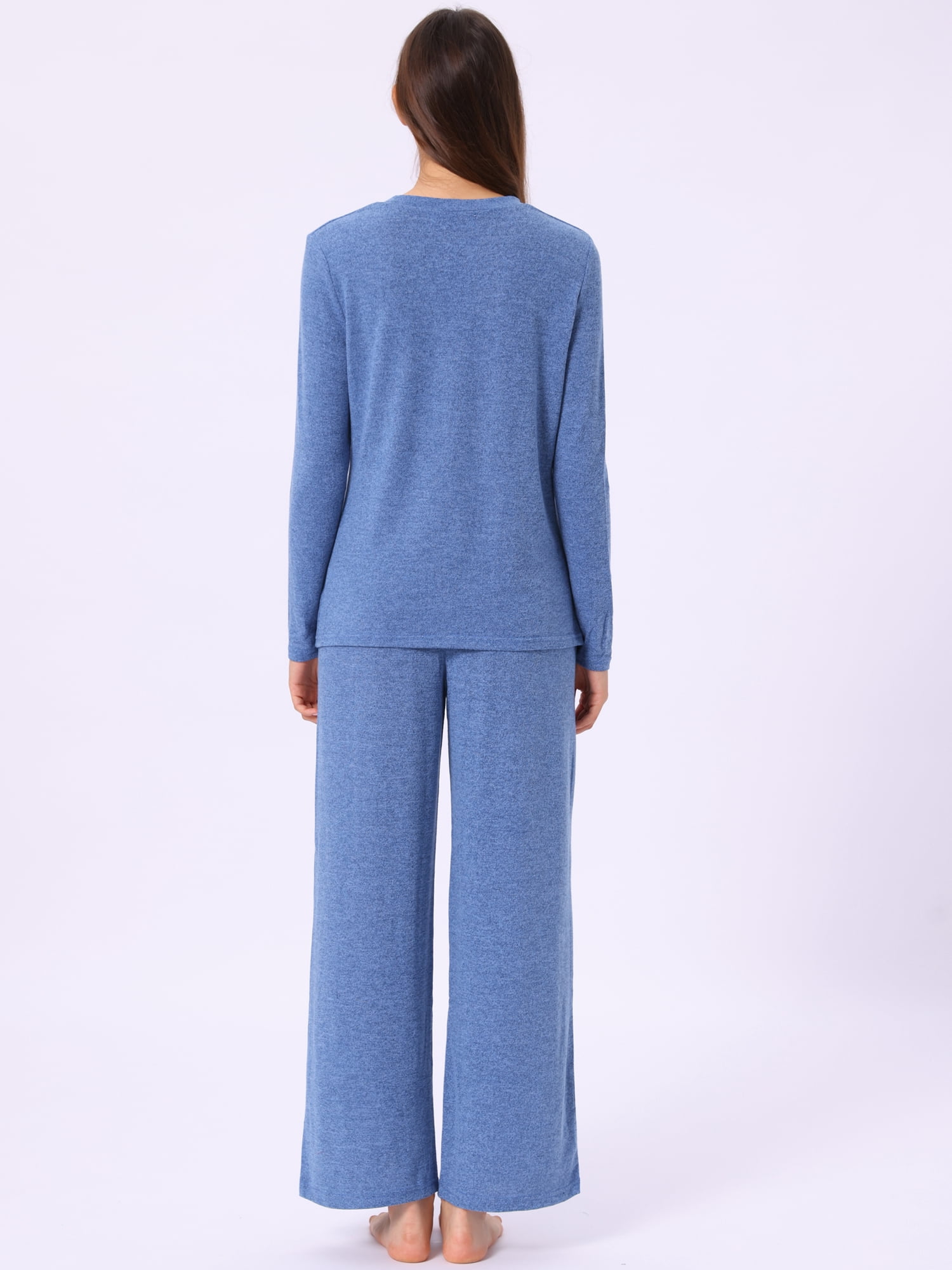 DARING DIVA Women's Sleepwear Pajamas Knit Button Down Tops and Pants with Pockets S Blue