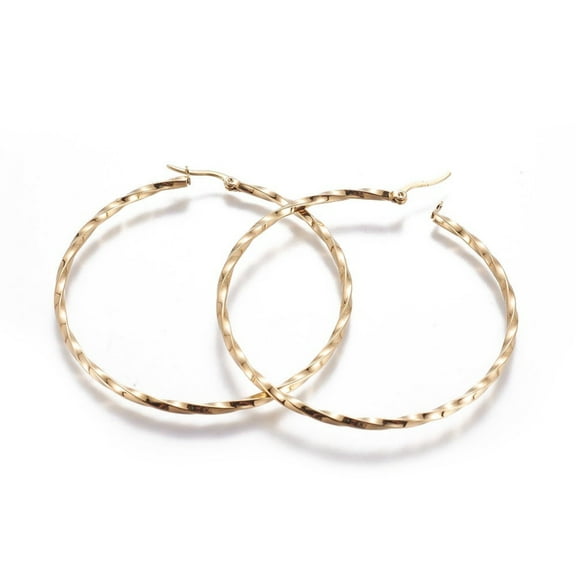 6 pair 304 Stainless Steel Big Hoop Earrings Hypoallergenic Earrings Twisted Ring Golden 10 Gauge 62x60x2.5mm Pin: 0.8mm