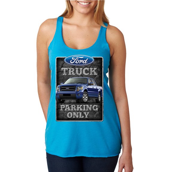 Ford Truck Parking Only Sign Gift for Owners of Ford Trucks | Womens Cars and Trucks Premium Tri-Blend Racerback Tank Top, Vintage Turquoise, Medium