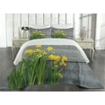 thumbnail image 2 of Ambesonne Yellow Flower Quilted Coverlet 3 Pcs, Daffodil Bouquet, King Size, Yellow Grey, 2 of 4