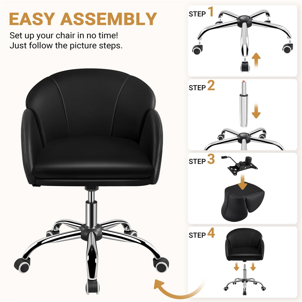 Yaheetech Swivel Rolling Desk Chair Makeup Vanity Chair with Armrests, Black