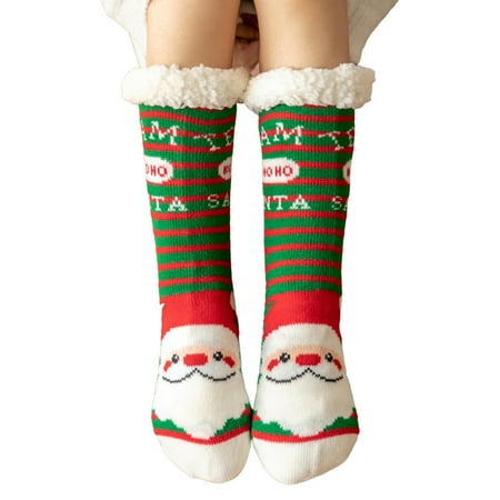 

UDIYO 1 Pair Christmas Mid Tube Socks Christmas Elements Plush Medium Tube Thick High Elasticity Keep Warm Cartoon Santa Claus Floor Socks for Daily Wear