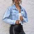 thumbnail image 4 of BOOMILK Cropped Denim Jackets for Women Trendy Long Sleeve Single Breasted Jean Jacket, 4 of 9