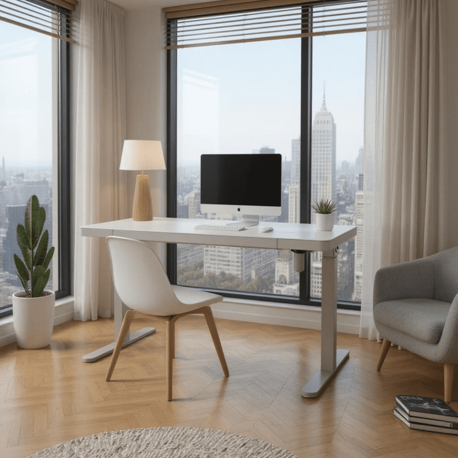 Homy Casa Height Adjustable 48" Electric Standing Desk with Glass Top and Drawer for Home Office