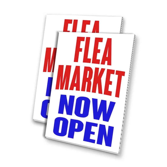 Flea Market Now Open (24" X 36") 4mm Corrugated Plastic Panel, Graphics Applied To 1 Side (Pk of 2)