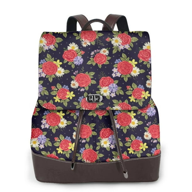 Disketp Red Rose Flower Mochila de Cuero para Mujer, Bolso de Espalda Antirrobo con Estilo para Viaje, Trabajo y Uso Diario