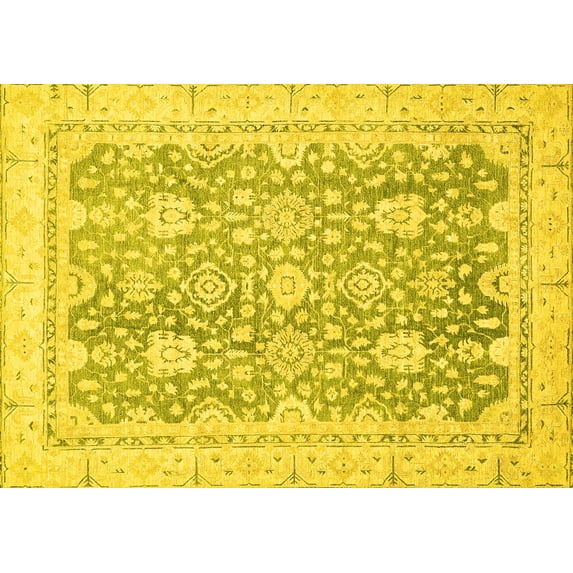 Ahgly Company Machine Washable Indoor Rectangle Oriental Yellow Traditional Area Rugs, 7' x 10'