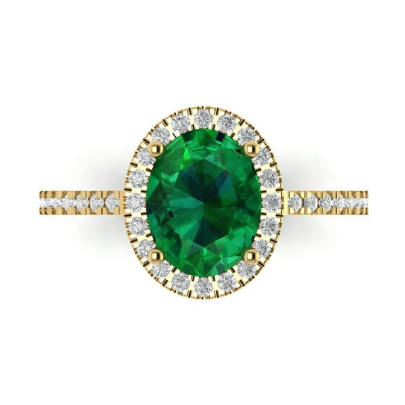 Solitaire with Accents Engagement Ring for Women - 2.27ct Simulated Emerald in 14K Yellow Gold Promise Ring
