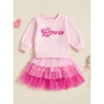 thumbnail image 4 of Gupgi Kids Girls Valentines Day Outfit Set Long Sleeve Embroidery Letters Pullover Gradient Color Tulle Skirt, 4 of 9