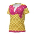 thumbnail image 2 of Goofa Red Ice Cream Pattern Womens Deep V Neck Low Cut Tops Casual Summer Short Sleeve Ribbed Knit T-Shirts-Large, 2 of 5