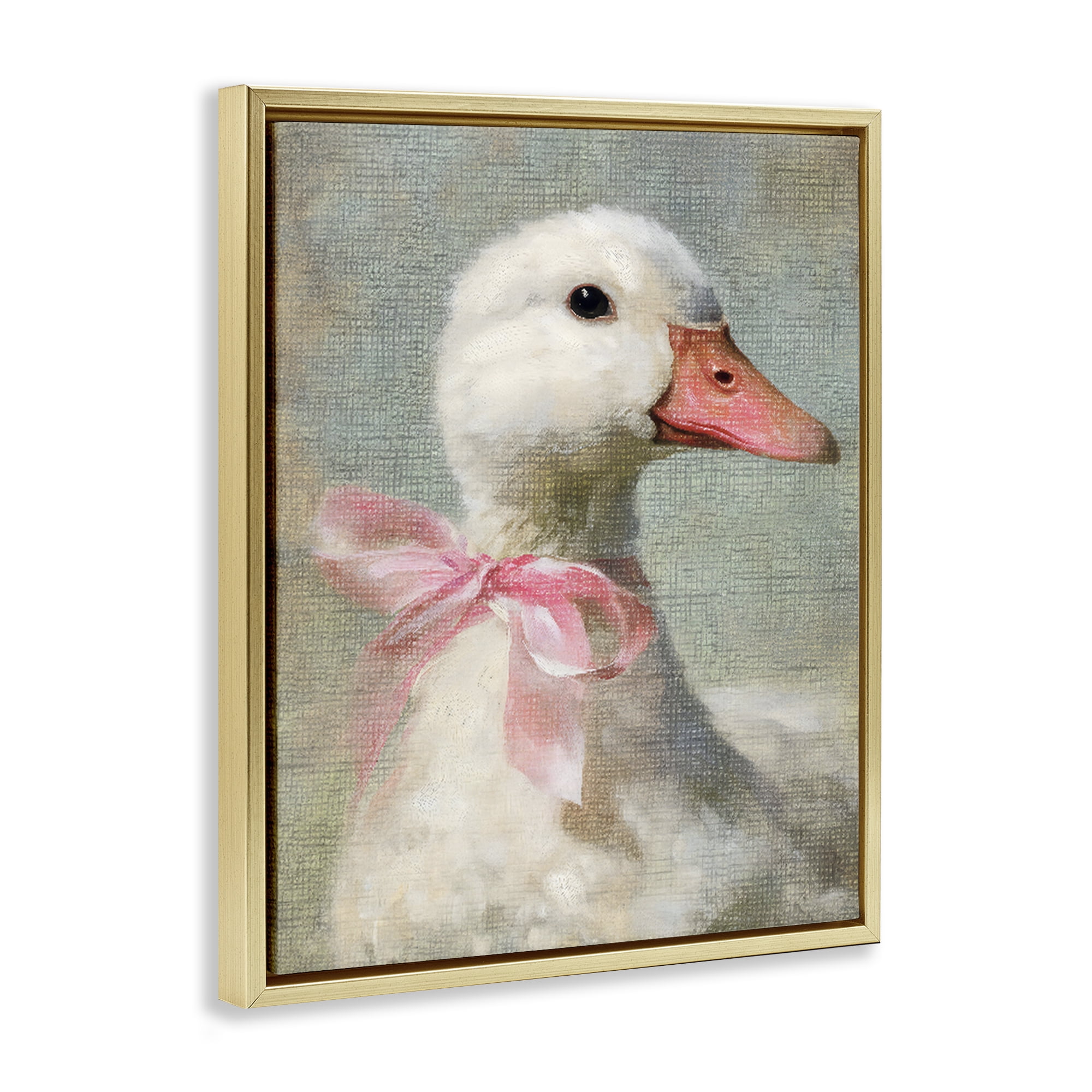 Stupell Industries Portrait of Pink Bow Goose Gold Framed Floater Canvas Wall Art, design by LSR Design Studio