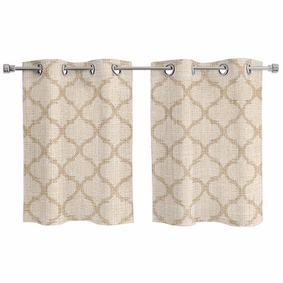 2 Panels Kitchen Tier Curtains 39 Inch Length, Boho Moroccan Grommets Window Treatment Curtain, Vintage Morocco Quatrefoil Geometric Thermal Curtains Drapes for Living Room/Bathroom