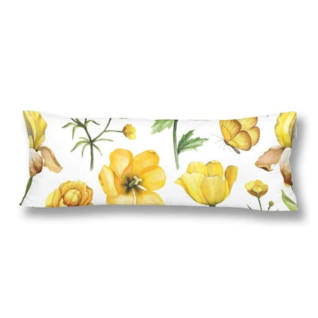 Yellow Body Pillow ABPHOTO Watercolor Yellow Flowers Seamless Pattern Body Pillow Covers Case Protector 20x60 inch ()