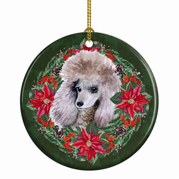 Poodle Poinsetta Wreath Ceramic Ornament 2.8 in x 2.8 in