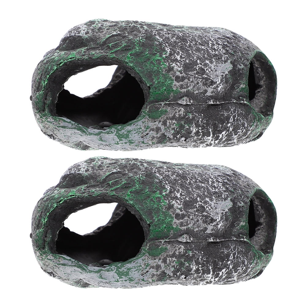 Alasum 2Pcs Grey Resin Aquarium Cave Decorative Accessory for Desktop Fish Tank