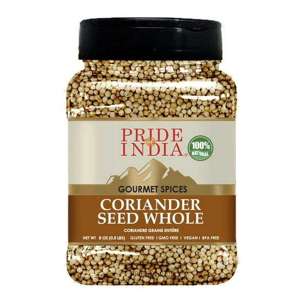 Pride of India – Coriander Seed Whole – Fresh & Gourmet Indian Whole Spice – Good for Curries/Meat/ Chicken – Easy to Store – 3.53 oz. Medium Dual Sifter Bottle