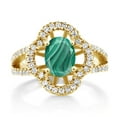 thumbnail image 2 of Gem Stone King 2.37 Ct Oval Green Malachite 18K Yellow Gold Plated Silver Ring (Size 5), 2 of 4
