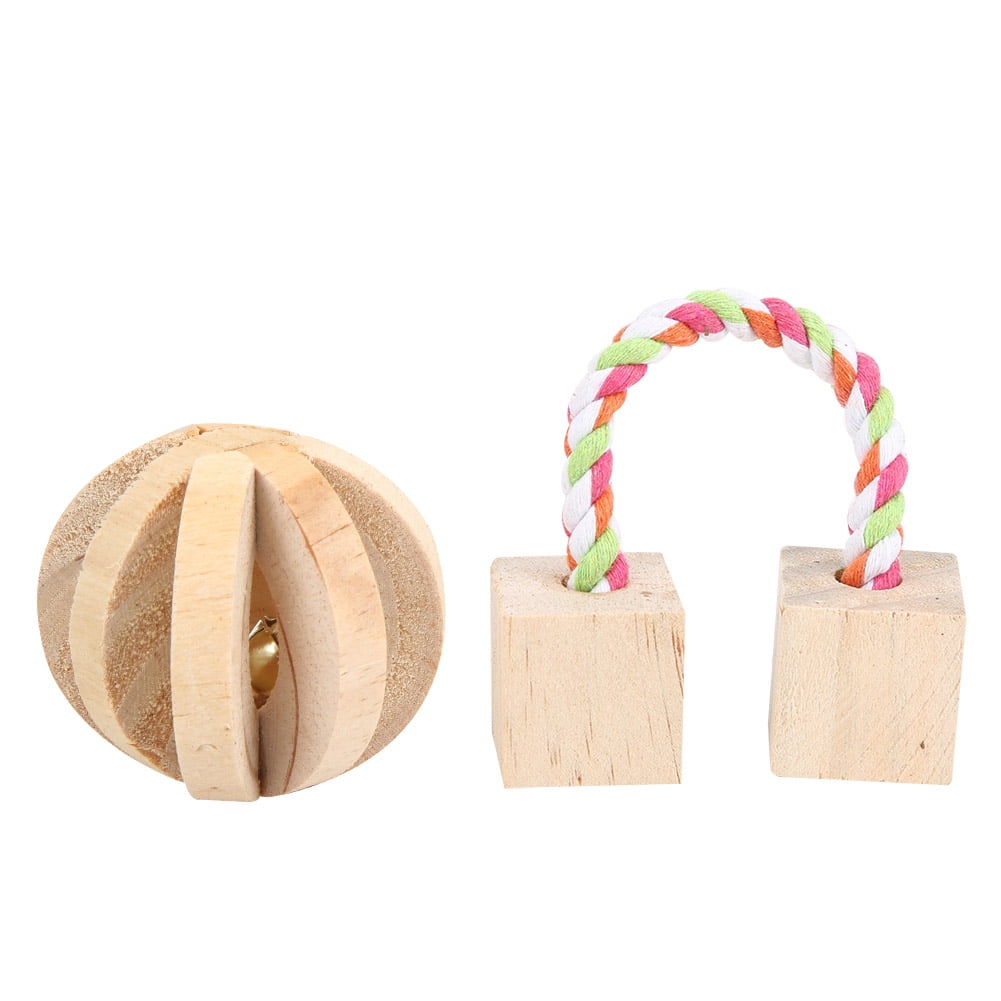 Yajisi 7-Piece Wooden Small Pet Chewing Playing Biting Toy Set for Hamsters, Chinchillas, Guinea Pigs and Rabbits - Play Activity Center, Natural Pine