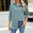 thumbnail image 2 of VERUGU Shirts for Women Button Down Long Sleeve V-Neck Tops Trendy Solid Business Cardigan Dressy Casual Pleated Loose Tunic Blouses Sky Blue XL, 2 of 8