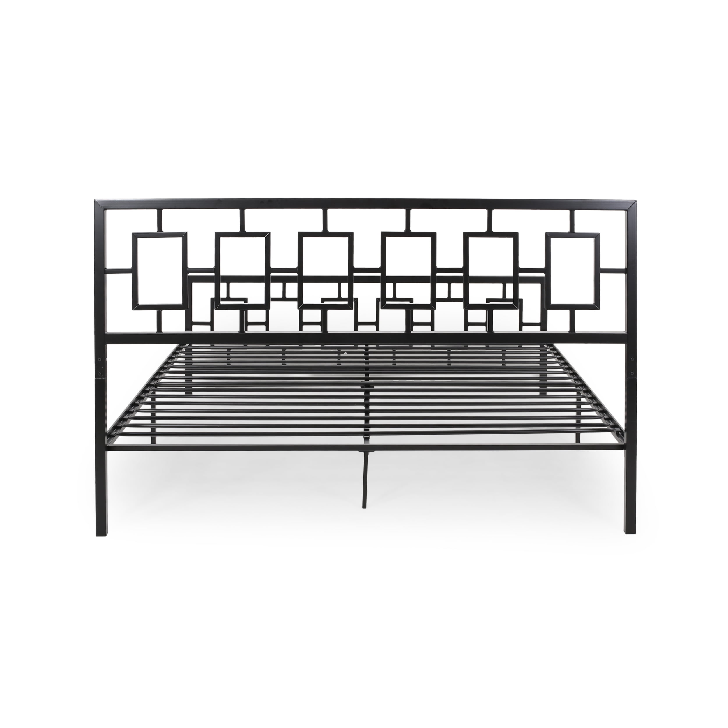 Noble House Krystin Modern King-Size Iron Bed Frame, Flat Black