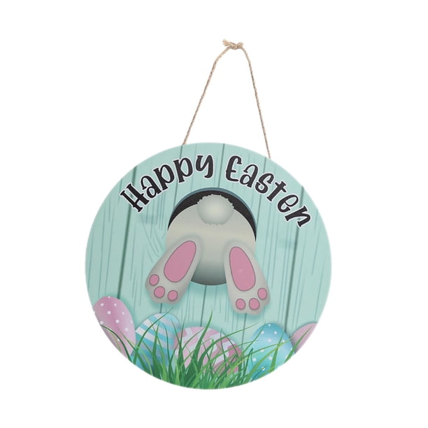 Letrero colgante de puerta de Feliz Pascua redondo Regalos de Pascua Letrero de casa de madera de Pascua para 30 centimetros