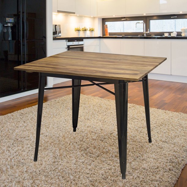 AmeriHome Dining Table 36" x 36" with Sheesham wood Top and Metal Legs