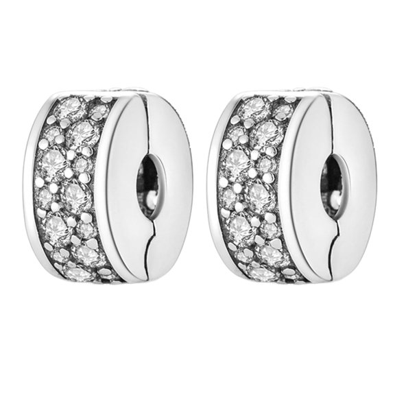 ROSIANNA 925 Sterling Silver Charms 2Pcs Silver Clips fit Bracelets Necklaces Dangle Beads with 5A Cubic Zirconia Christmas Valentine Mother's Day Gift for Women
