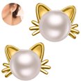 thumbnail image 3 of Pendientes de gato Pendientes de perlas de agua dulce Pendientes de tuerca de plata esterlina para regalo de mujer Adepaton 221862-3, 3 of 9