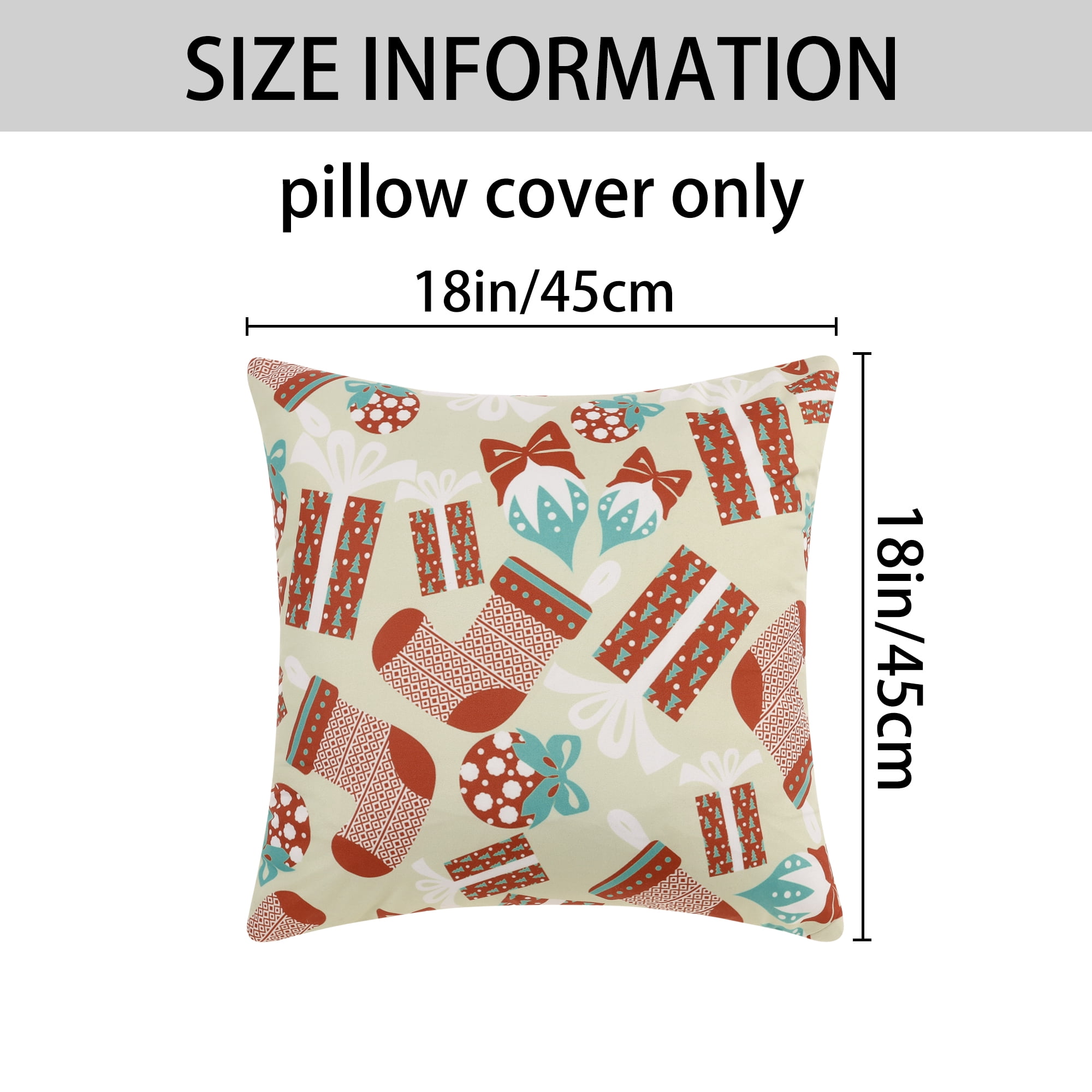 Unique Bargains Set of 2 Christmas Printed Throw Pillow Covers Velvet Cushion Covers Beige Red 18" x 18"