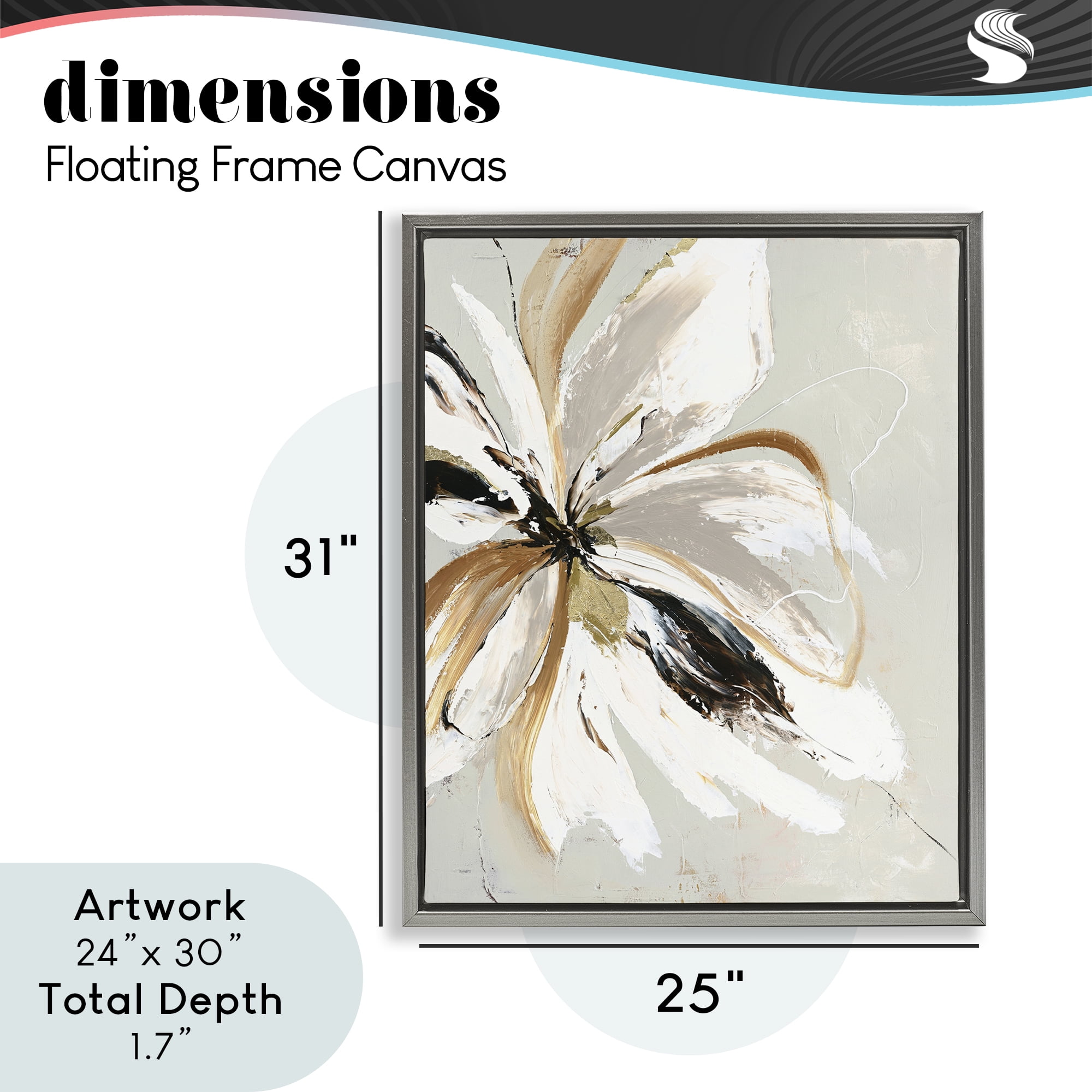 Expressive Cornelia Flower Gray Framed Floater Canvas Wall Art, design by Design Fabrikken