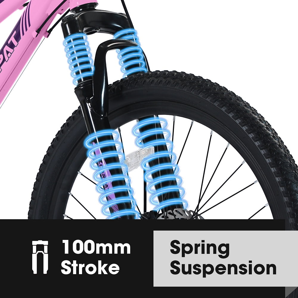 YDSM  24 inch Mountain Bike Shimano 21 Speeds with Dual Disc Brakes and 100mm Front Suspension Pink