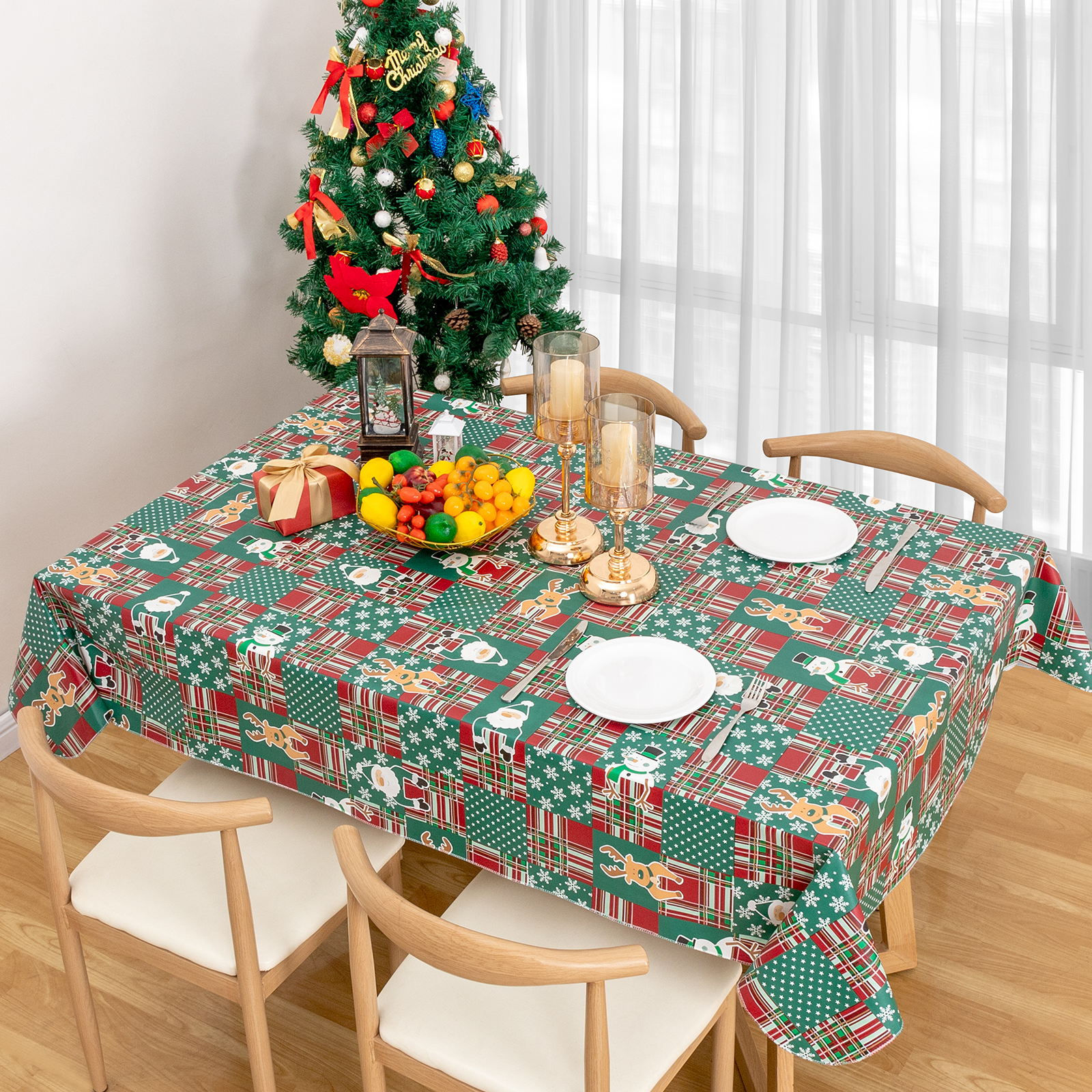RAY STAR Christmas Tablecloth 60x84 inch Rectangle Waterproof Holiday Decoration Tablecloth Xmas Plastic SpillProof Table Cover