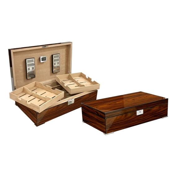 Salvador Dual Tray Desktop Cigar Humidor - High Gloss Brazilian Rosewood Finish - Capacity: 250
