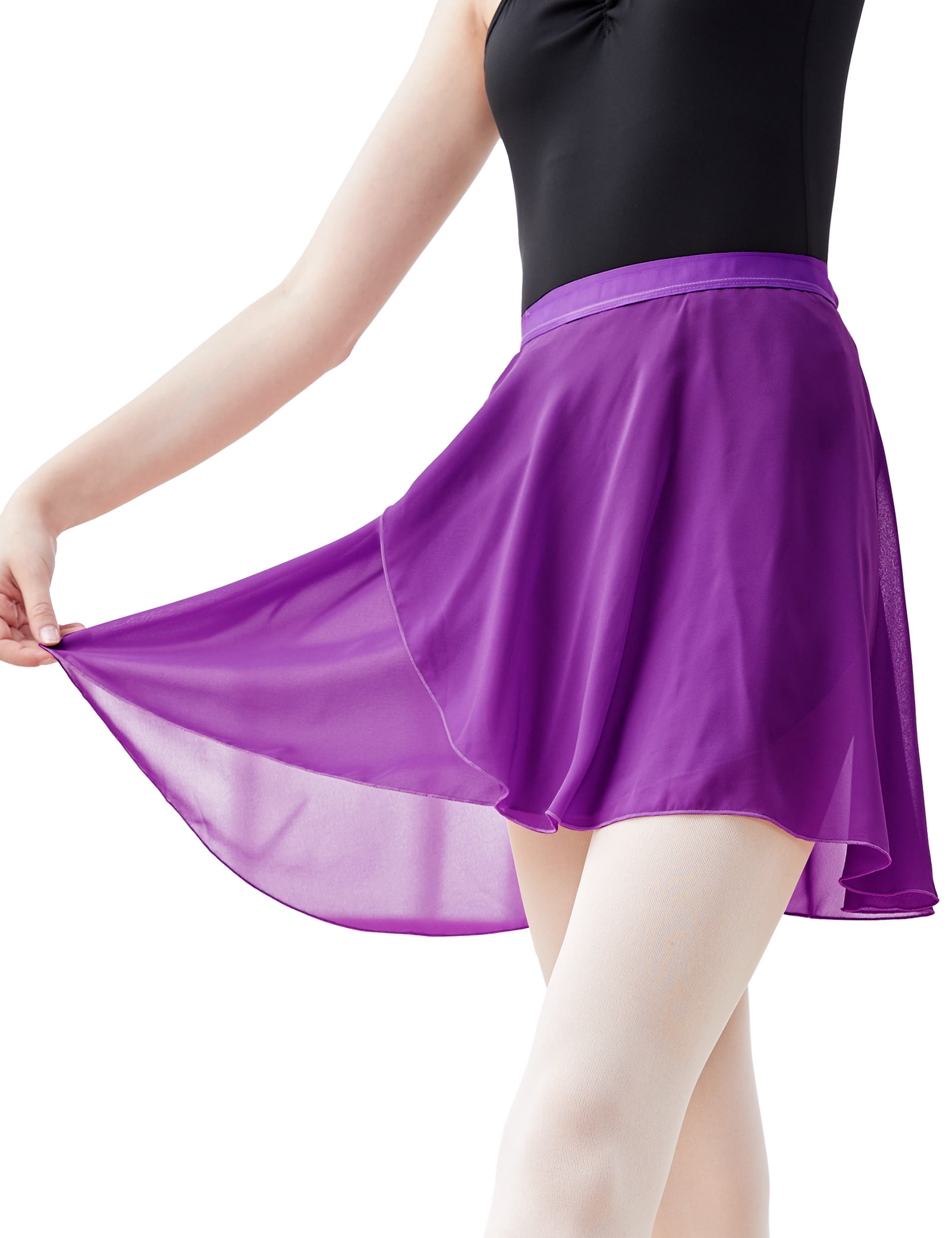 Ballet Wrap Skirt Women Chiffon Short Semi Sheer Dance Skirts With Tie Waist 8274