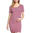 thumbnail image 2 of Ovzne Robes pour Femmes Robe Femme Robe de Maternité Plissée Imprimée à Manches Courtes Col Rond Mi-Mollet Robe de Vacances Manches Courtes Imprimée Liquidation, 2 of 6
