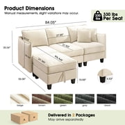 BedLuxury 84” Modular Sectional Sofa with Moveable Storage Ottoman, Cloud Couch Seats 4, Modern Living Room Furniture, Chenille Beige