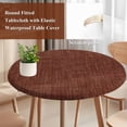 thumbnail image 4 of Dark Brown Round Tablecloth, Fitted Table Cover with Elastic for 36"-44" Round Tables, Vintage Country Monochrome Chocolate Color Table Cloth Outdoor Indoor Dinning Party Waterproof Tablecloths, 4 of 7