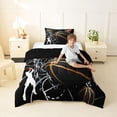 thumbnail image 2 of Castle Fairy Basketball Print Twin Comforter Sets 2pcs, Hoop Silhouette Pattern Bedding Set, Black Gold White,Black Reversible,1 Comforter and 1 Pillowcase, 2 of 6