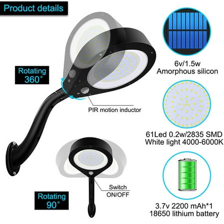 

RTR Solar Wishful Light The New 61Led Outdoor Courtyard Garden Sensor Solar Wall Light